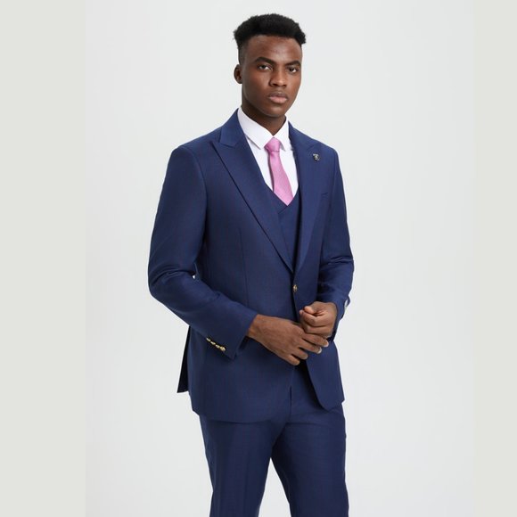 Stacy Adams 2-Tone Pinstriped 3pc Mens Suit, Royal Indigo - Picture 5 of 5